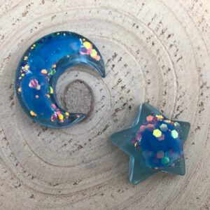 Orgonite set maan ster blauw met glitter