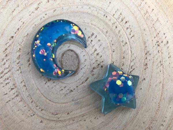 Orgonite set maan ster blauw met glitter