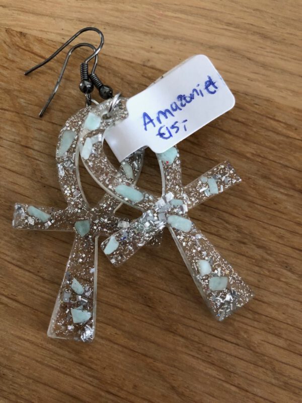 Oorbellen met Ankh Orgonite en Amazoniet